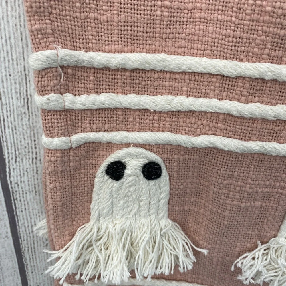 mDESIGN Ghost Table Runner Halloween 15x90 Pink Terracotta Woven Tassel Spooky